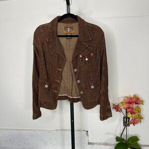 Vintage True Religion Womens Brown Adjustable Back Pocket Corduroy Jacket Size S